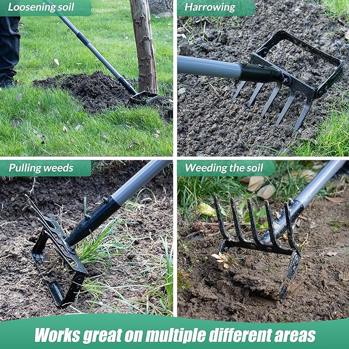 Suchtale 82 Inch Action Rake Hoe, 5-Tines Cultivator, Adjustable 37-82" Handle, Garden Weeding & Planting