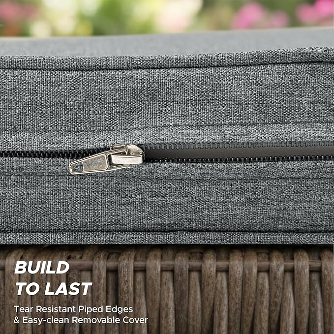 Outdoor Chair Cushions, Water-Resistant & Fade-Resistant, Patio Furniture Lawn Dining Chair Seat Replacement with Mid Back, Ties Zipper, Removable Cover, 18 x 16.5 Inch, Set of 1, Dark Grey