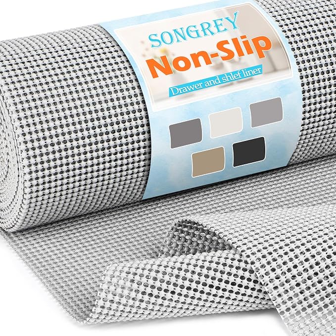 Songrey Non-Slip Shelf Cabinet and Drawer Liner, 20IN x 20FT, Light Gray | No Adhesive Residue, Strong Grip, Thick PVC Mat, for Kitchen Shelves, Bathroom Drawers, Home Essentials, Snip to Fit