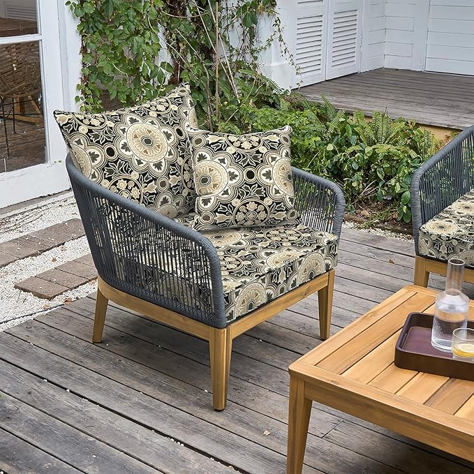 LVTXIII Outdoor Deep Seat Cushion Patio Seat and Back Cushion Set Seasonal Chair Cushion with Removable Cover and Adjustable Buckle for Home and Garden, 24"x24"x4", Vintage Medallion