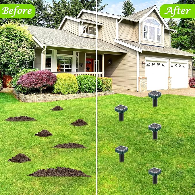 Mole Repellent for Lawns 8 Pack, Solar Powered Mole Repeller Ultrasonic Gopher Deterrent, Outdoor Waterproof Vole Vibration Stakes,Sonic Spike for Rodent Groundhog Snake Chipmunk