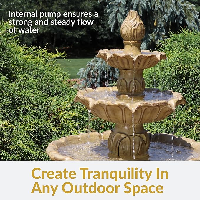Sunnydaze Classic Tulip 46" Tiered Outdoor Water Fountain - 3-Tiered Outdoor Fountain for Garden, Patio, or Backyard - Garden Stone