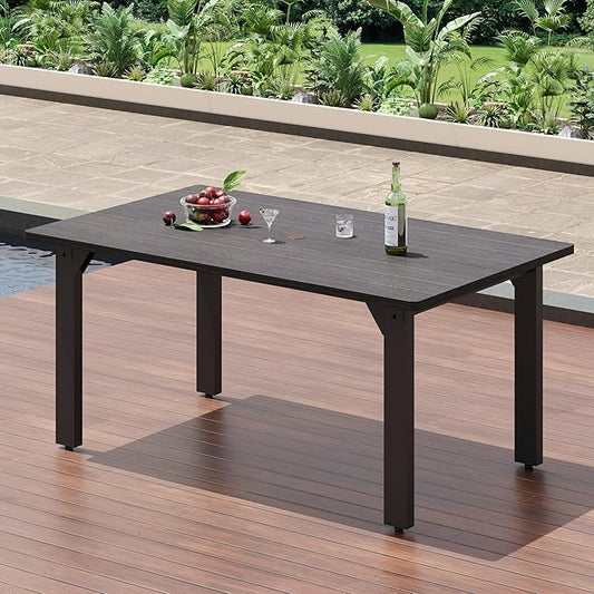 Sundale Outdoor Patio Dining Table for 6, Metal Outdoor Dining Table with 2" Umbrella Hole, 60" Rectangular Outdoor Tables for Backyard, Yawn, Garden