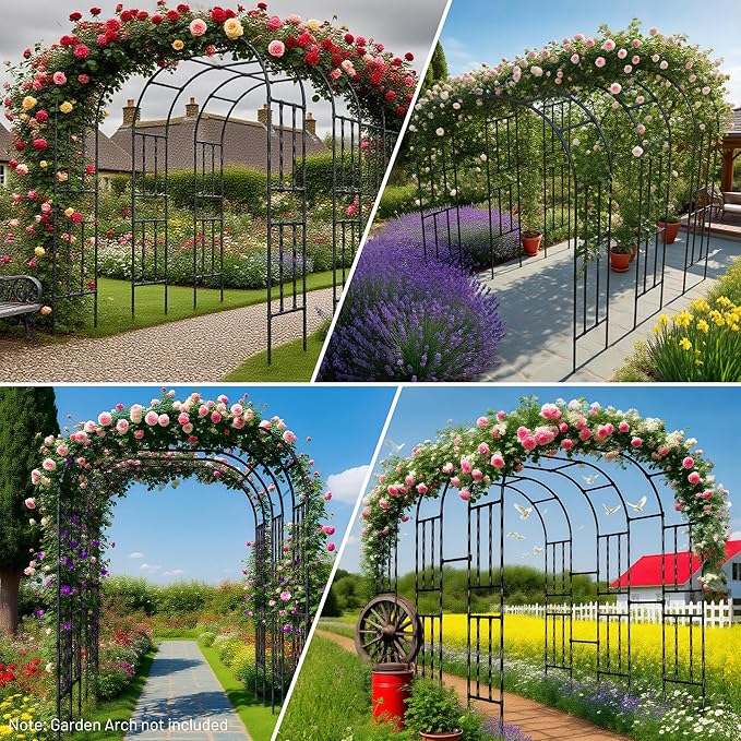 8PCS Garden Arch Trellis Connectors, Metal Garden Arch Connector Bar for Walkway Tunnel, Arch Extension Rods Accessory Form a Garden Promenade 0.78in Diameter x 15.7in Length Black
