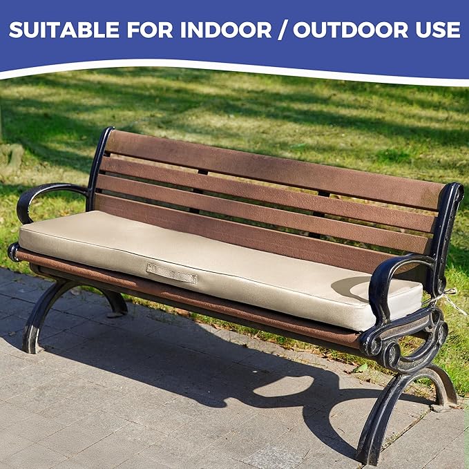 IPYNBAP Outdoor Bench Cushions for Outdoor Furniture, 48x18x3 Inch, Waterproof Bench Pillow, Fade Resistant Long Bench Seat Pads for Garden, Indoor, Porch Swing, Beige