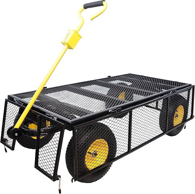 Big Garden Wagon Cart with 880 LBS Capacity, Heavy Duty Yellow & Black Utility Cart with Pneumatic Tires for Firewood, Yard Debris & Farm Transport, Yellow