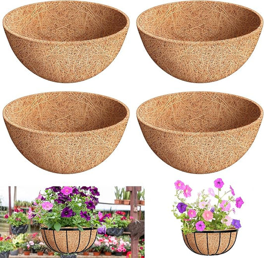 Riare 4 Pack 12 Inch Round Coco Liners Replacement, 100% Natural Coconut Coir Liners for Hanging Baskets, Garden Flower Vegetables Planter Pot, Window Box, Fence, Decks