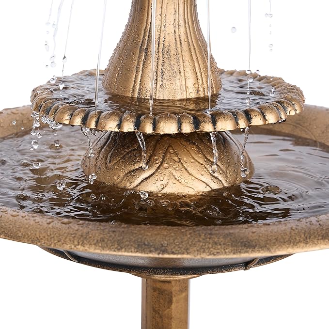 Alpine Corporation 40" Tiered Pedestal Fish Fountain Birdbath, Cascading Outdoor Water Feature for Garden, and Backyard Décor, Gold