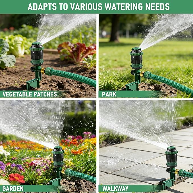 Hourleey 2 Pack Gear Drive Sprinkler for Yard, Heavy Duty 5-Pattern 360 Degree Rotary Water Sprinkler with Spike Base, Durable Lawn Sprinkler with 3/4 Inch Adapters for Large Area Garden