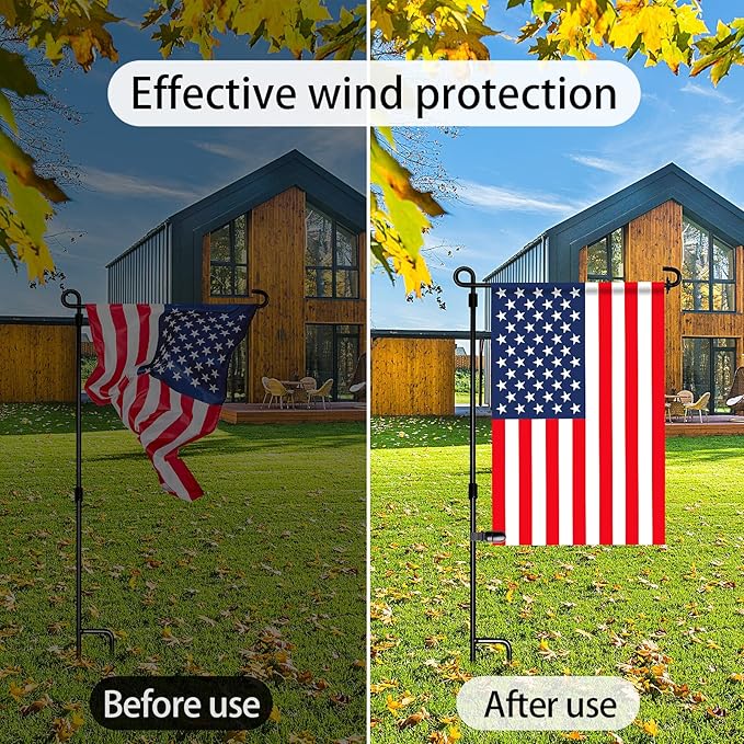 HOOSUN 10 Pack Garden Flags Clips And Stoppers,Tiger Clips For Garden Flag Holder,Rubber Stoppers Yard Flag Holder Clip for Small Flags Pole 4th of July Accessories