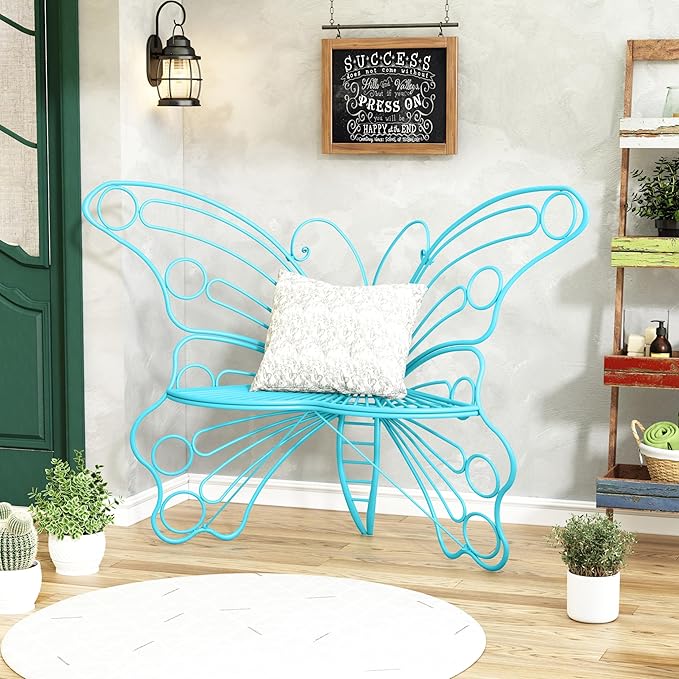 DIBRATY 50 Inches Outdoor Bench, Garden Bench with Sturdy Iron Metal Frame, Pretty Butterfly Bench Front Porch Bench for Porch,Lawn,Garden,Yard