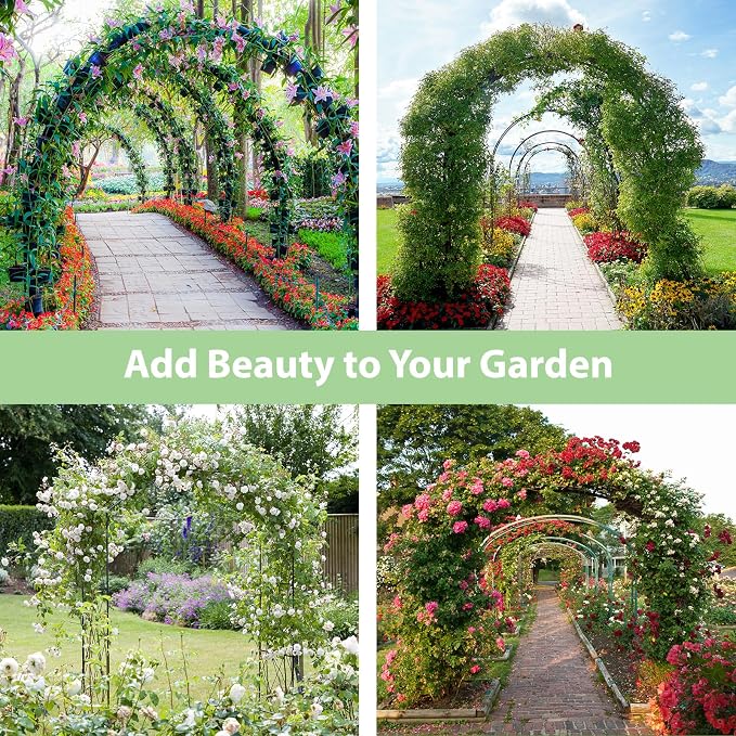 RUBFAC 7.8ft Garden Arch, Metal Trellis for Climbing Plants Outdoor | Dark Green Garden Arbors, Archway Frame for Flower Vines, Backyard Fall Decor, Halloween Christmas Decorations