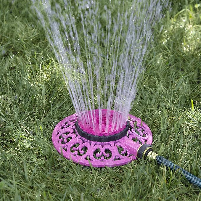 Melnor 65100-AMZ Sprout Metal 8-Pattern Sprinkler and QuickConnect Product Adapter Amazon Bundle, Raspberry Red