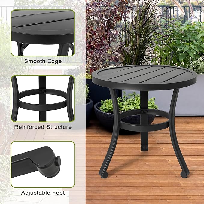 NUU GARDEN 3 Piece Outdoor Bistro Set, 2 Swivel Bistro Chairs and 20" Round Bistro Table, Patio Textilene Fabric, Powder-Coated Iron Frame, for Patio, Deck, Garden, Backyard, Black and Brown