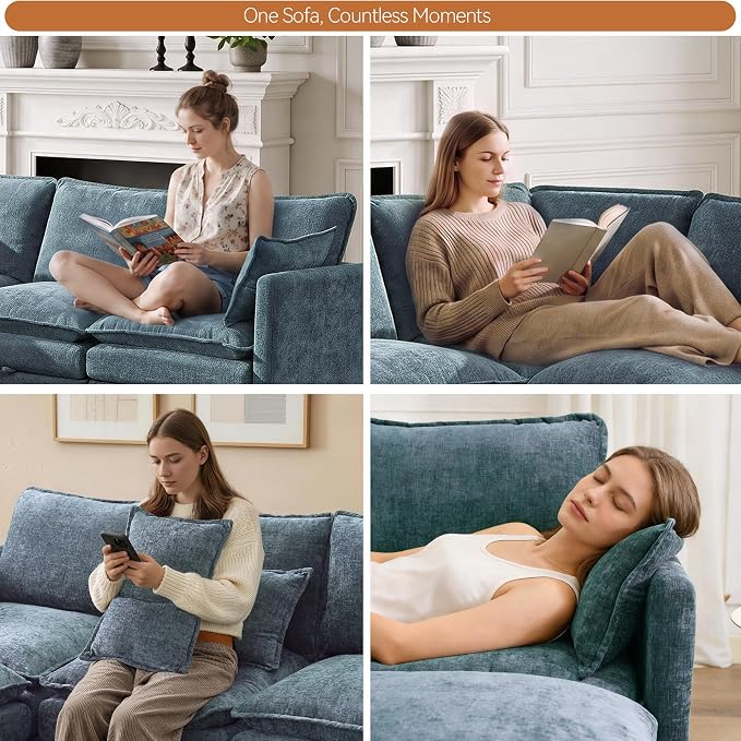 130" Oversized U-Shape Storage Sofa Modular Couch with 2 Ottomans,Blue