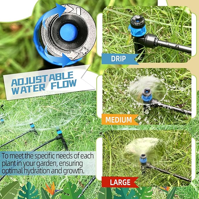 60PCS Push-to-Fit Drip Irrigation Emitters for 1/4 inch Irrigation Tubing, Adjustable 360 Degree Vortex Drip Emitters with Stake, Irrigation Dripper Sprinklers for Drip Irrigation System