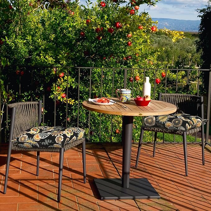DYTXIII Set of 2 Outdoor Chair Cushions 19"x19"x4", Water Repellent Tufted Patio Seat Cushions with Ties, Thick Replacement Pads for Wicker Dining Chairs, Patio Furniture, Black Yellow Crosby