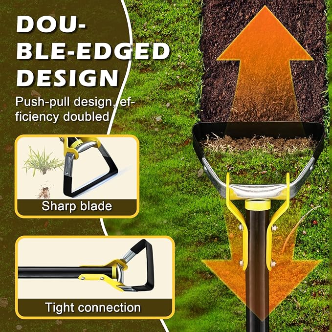 Stirrup Hoe,Effcient Scuffle Hoes with Sharp Blade,Adjustable Long-Handle Scuffle Hoe Garden Tool with 30-42 Inch,Action Hoe,Hula Hoes Garden Tool for Raised beds,Vegetable and Flower beds