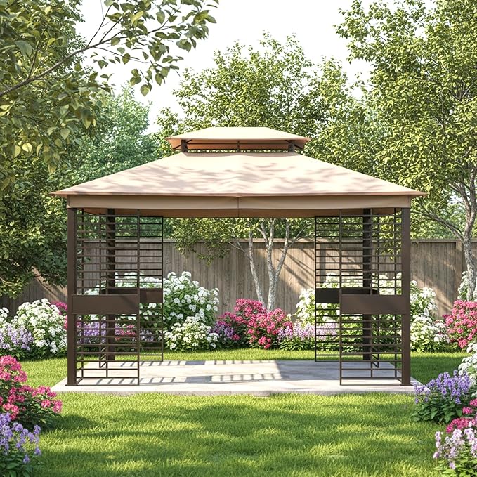 Garden Winds Reinforced Replacement Canopy Top Cover Compatible with The A101004400 Planter Box 10' x 12' Gazebo - Classic Sand, Riplock 350