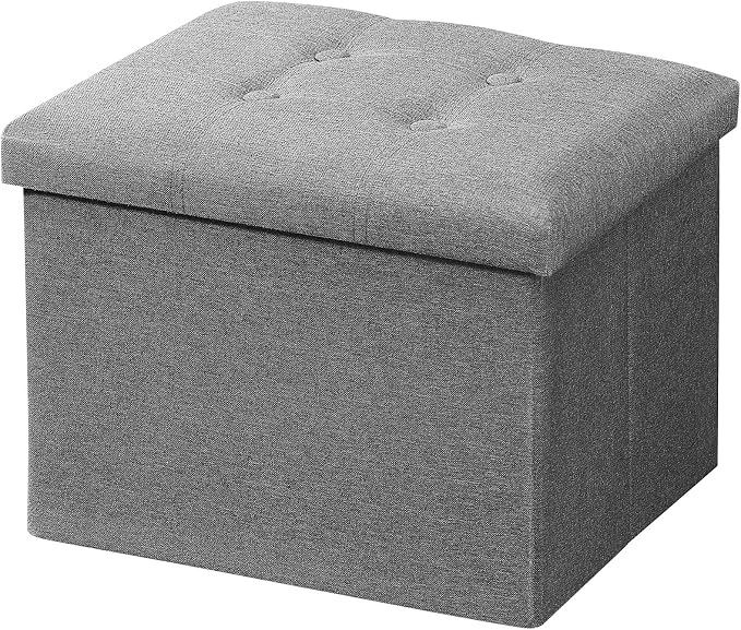 AmasSmile Ottoman with Storage,17" Folding Linen Foot Rest Chest,Grey