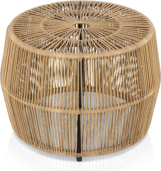 Furniture of America Ysar Boho Rattan Round Coffee Table Outdoor with Metal Frame, All-Weather and Rust Resistant, Handcrafted Coastal Furniture for Patio, Poolside, Garden, Yard, Natural Brown