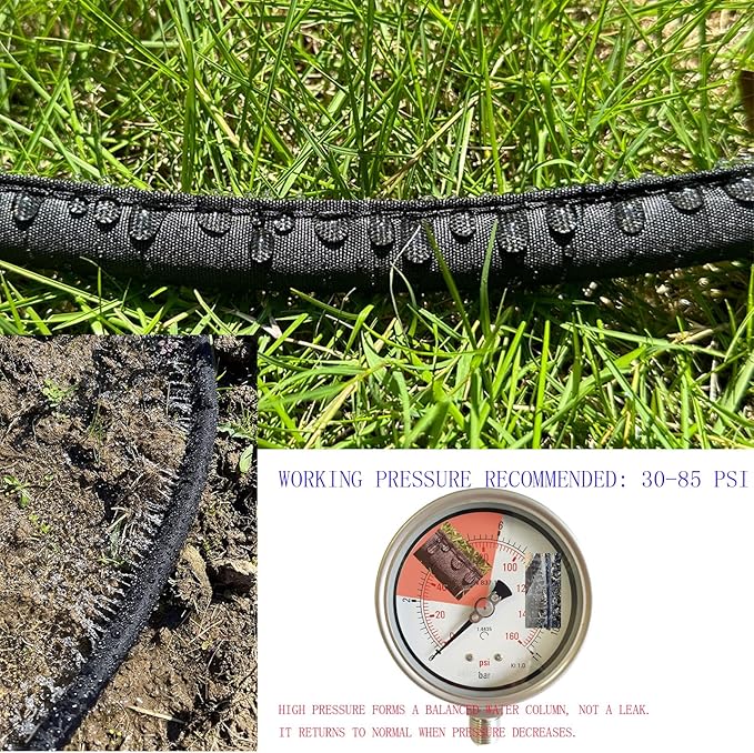 Hlinker Flat Soaker Hose 75 FT for Garden Beds, 75Ft 1/2" Linkable Consistent Drip Irrigation Hose Save 80% Water, Leakproof Heavy Duty Double Layer Sprinkler Hose