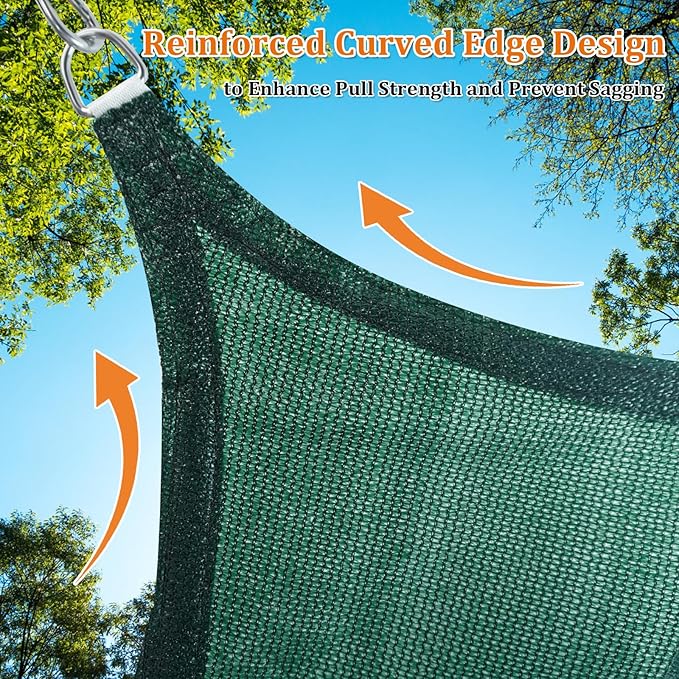 Shade&Beyond Custom 24'x24' Sun Shade Sail Canopy Square UV Block Breathable Curved Sunshade for Backyard Yard Deck Outdoor Facility and Activities, Dark Green (We Make Custom Size)