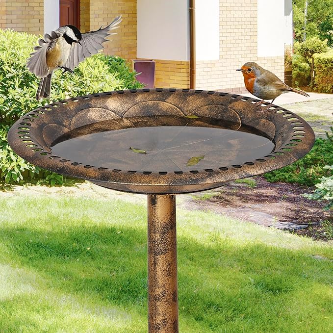 ZenStyle 28" H Resin Sitting Pair Bird Bath Pedestal Outdoor Garden Décor (Bronze)
