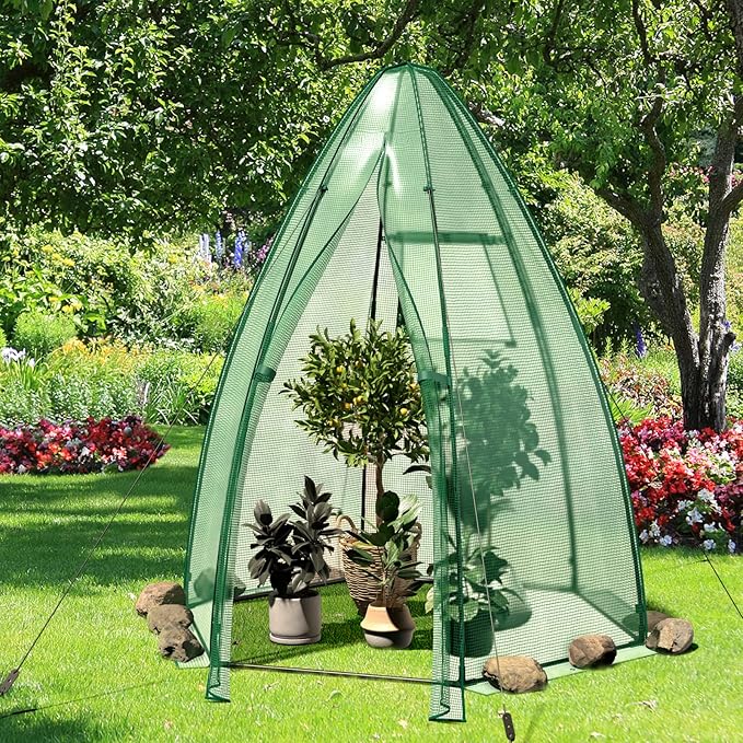 S AFSTAR Portable Mini Greenhouse, Garden Greenhouse W/ All-Weather PE Cover, Roll-up Door, Mesh Window, Outdoor Plant Green-House for Cold & Frost Protection, Garden Tent for Pot Plant