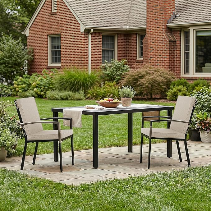 Outdoor Chair Cushions, Water-Resistant & Fade-Resistant, Patio Furniture Lawn Dining Chair Seat Replacement with Mid Back, Ties Zipper, Removable Cover, 18 x 16.5 Inch, Set of 1, Beige