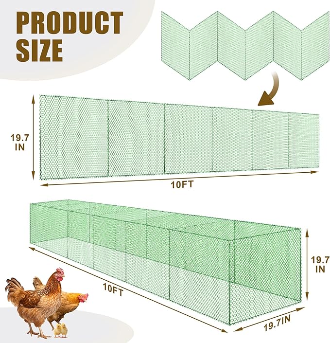 Chicken Tunnel for Outside, 10FT 3 in 1 Metal Chicken Coop and Runs, Foldable Pull-Form Design Chicken Tunnels Runs, Poultry Pen Enclosure for Backyard Farm Yard