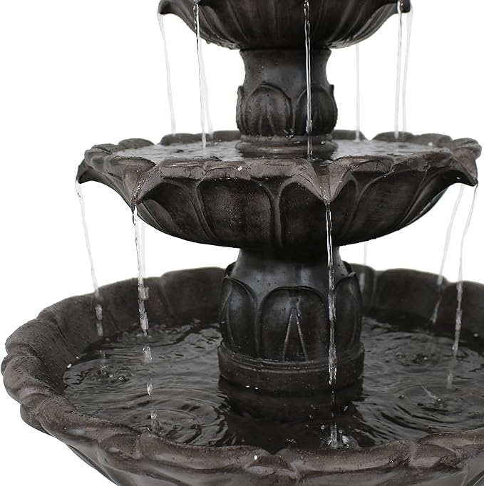 Sunnydaze Classic Tulip 46" Tiered Outdoor Water Fountain - 3-Tiered Outdoor Fountain for Garden, Patio, or Backyard - Dark Brown