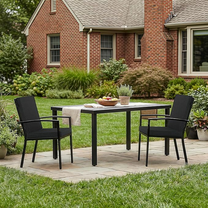 Outdoor Chair Cushions, Water-Resistant & Fade-Resistant, Patio Furniture Lawn Dining Chair Seat Replacement with Mid Back, Ties Zipper, Removable Cover, 18 x 16.5 Inch, Set of 1, Black