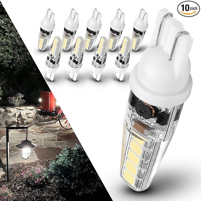Heifymi 3 Watt T5 T10 LED Wedge Base Light Bulbs AC/DC 12V-24V Equivalent 25W-30W 6000K Daylight White 300lm T10 921 194 LED Bulbs for RV Camper Marine Boat Landscape Driveway Patio Lighting, 10 Pack