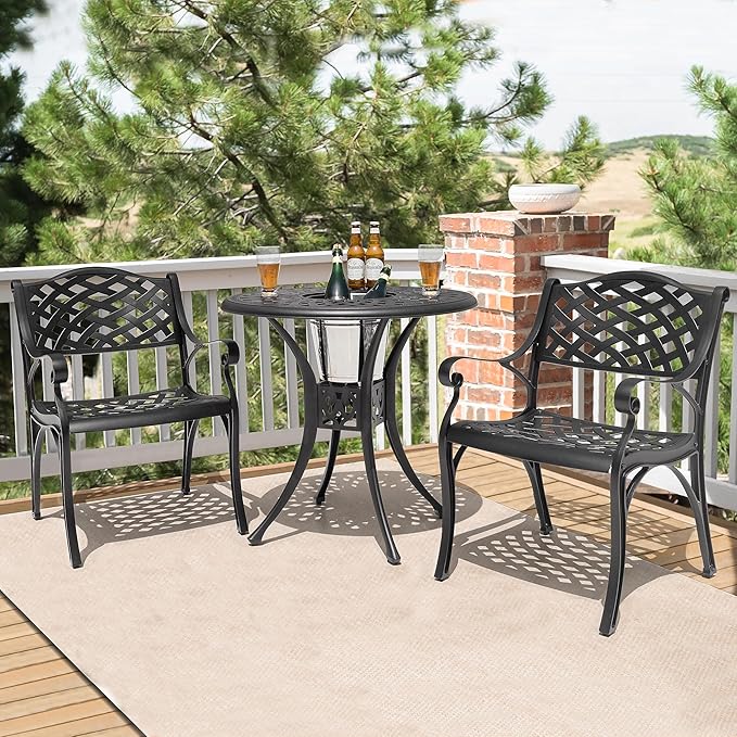 NUU GARDEN Patio Dining Chairs Set of 2, Aluminum Outdoor Indoor Patio Chairs with Arms for Garden, Backyard, Porch, Black