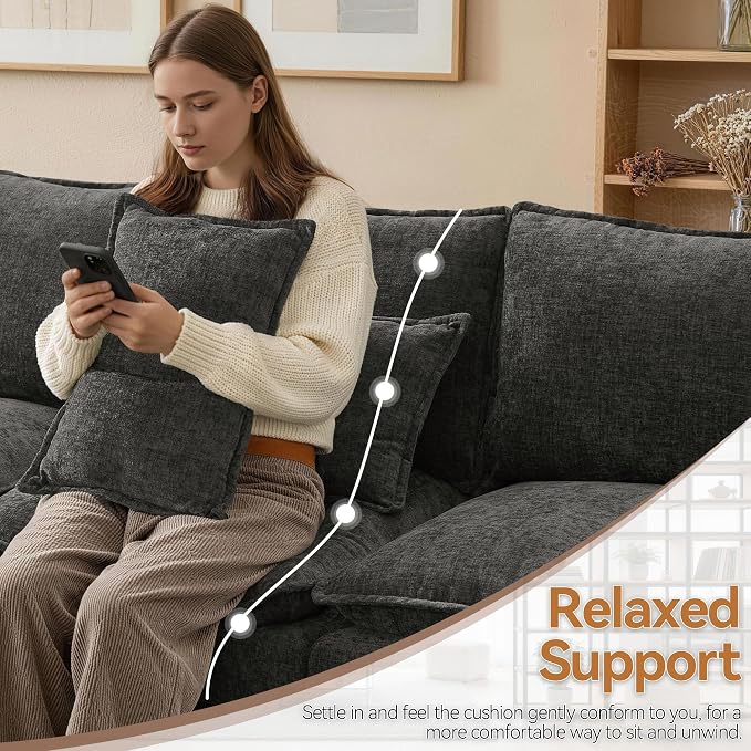 80" Storage Modular Sectional Couch, Cloud 3-Seat Sofa with Chenille, Comfy Modern Couch with Hidden Storage for Living Room, Apartment, Spacious, Dark Grey