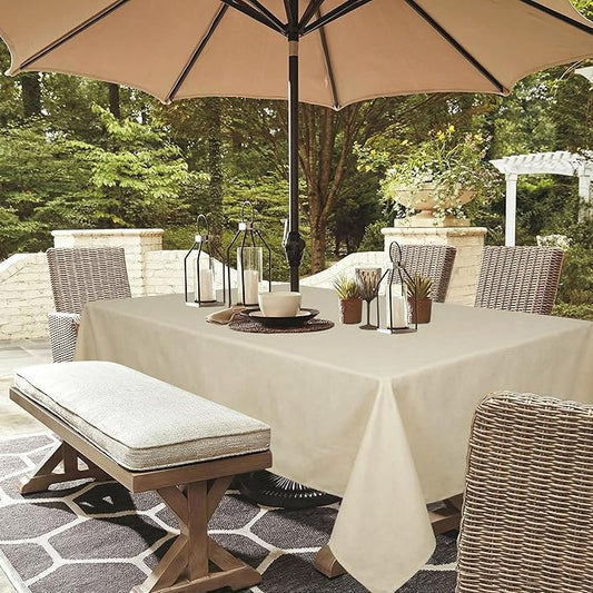 Outdoor Tablecloth Wrinkle-Free Stain Resistant Waterproof Polyester Fabric Table Cover with Zipper Umbrella Hole for Picnic/Party/Dinner/Patio Garden(60×84inch,Zippered,Nature)