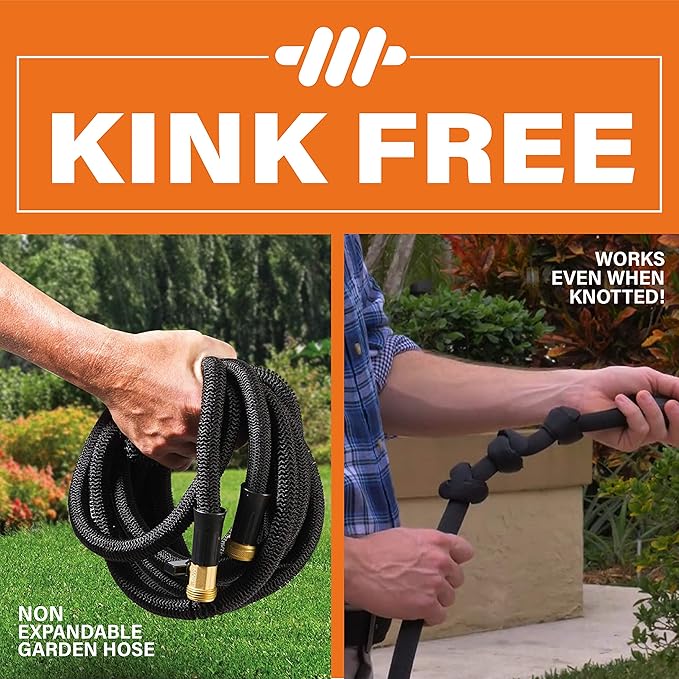 Bionic Flex PRO 25’ Garden Hose, Heavy Duty & Lightweight Weatherproof Garden Water Hose with Brass Fittings & Adjustable Brass Spraying & Shooting Nozzle, 500 PSI Tear Resistant, Kink Free Hose