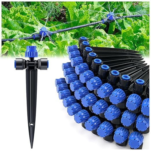 HIRALIY 30 Piece Quick-Connect Drip Irrigation Emitters for Drip Irrigation Kit Series 1/4'' Tubing, 8 Holes Adjustable Water Flow Dripper with Stake
