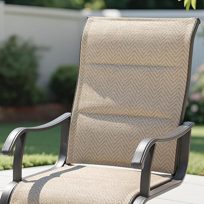 NUU GARDEN Patio Dining Chair Set of 4, Outdoor Spring Motion Chairs with Breathable Textilene, Comfortable Patio Chairs for Deck, Porch, Backyard & Indoor, Grayish Beige