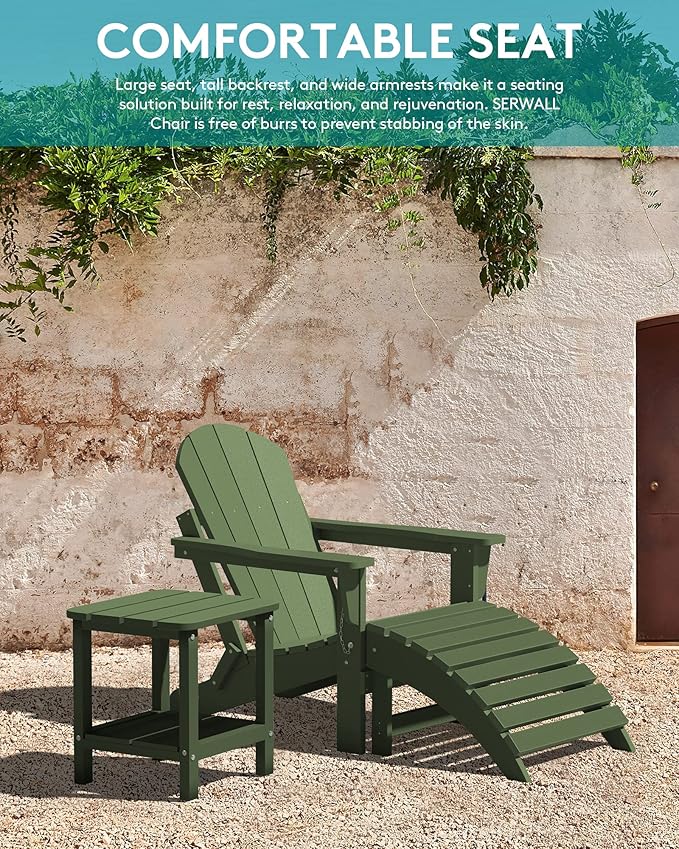SERWALL Adirondack Chair Set of 6, Weather Resistant HIPS Lawn Chairs with Cup Holder for Patio Garden Outdoors Fire Pit- Army