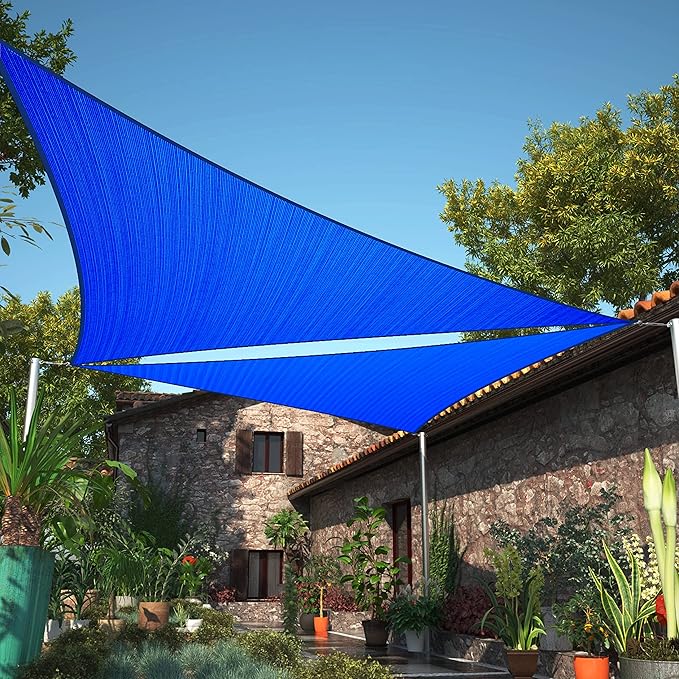 ShadeMart 12' x 12' x 17' Blue Sun Shade Sail UPF50 Right Triangle smTAPT08 Canopy Fabric Cloth Screen, Water Air Permeable & UV Resistant, Heavy Duty (We Customize Size)