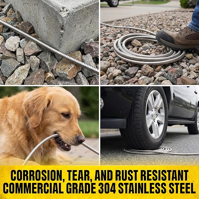 Bionic Steel PRO 50 Ft Metal Garden Hose with Nozzle, Water Hose Made from Heavy Duty 304 Stainless Steel, Flexible, Lightweight, Brass Fittings, Non Kinking, 500 PSI