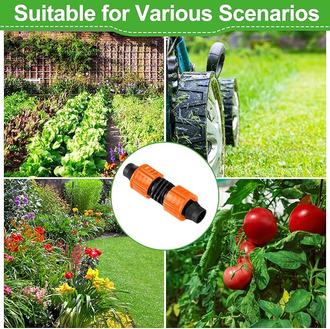 Tujoe 50 Pcs Drip Irrigation Fittings, 5/8 Inch Universal Barbed Locking Connectors for 16-17mm Drip Tape Tubing and Sprinkler System, Durable Line Coupling Irrigation Tools