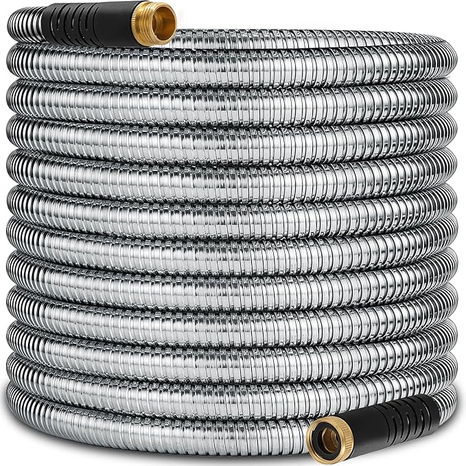 75 ft Stainless Steel Garden Hose - 2026 New Upgraded Metal Water hose - Flexible Water Hoses Pipes with Latex Core, 3/4" Solid Brass Connector - No-Expandable Watering Garden Hoses