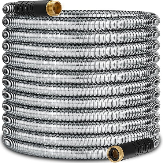 75 ft Stainless Steel Garden Hose - 2026 New Upgraded Metal Water hose - Flexible Water Hoses Pipes with Latex Core, 3/4" Solid Brass Connector - No-Expandable Watering Garden Hoses