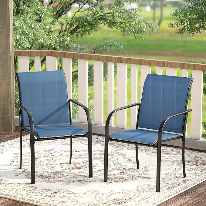 DIFY Patio Dining Chairs Set of 4, Stackable Outdoor Metal Chairs for Garden, Porch and Lawn, Blue