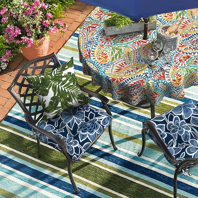 DYTXIII Set of 2 Outdoor Chair Cushions 19"x19"x4", Water Repellent Tufted Patio Seat Cushions with Ties, Thick Replacement Pads for Wicker Dining Chairs, Patio Furniture, Flower Navy