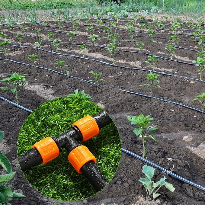Tujoe 50 Pcs Drip Irrigation Tee Fittings 5/8 Inch Universal Tee Connector Drip Tubing Fittings Barbed Compatible with Most 16-17 mm Garden Hose Tubing Sprinkler Systems