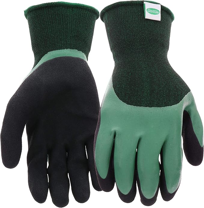 West Chester Scotts Men's Doubled Dipped Latex Work Gloves, Water Resistant, Excellent Grip, Abrasion Resistant, Green/Black, Large, (SC30602/L)